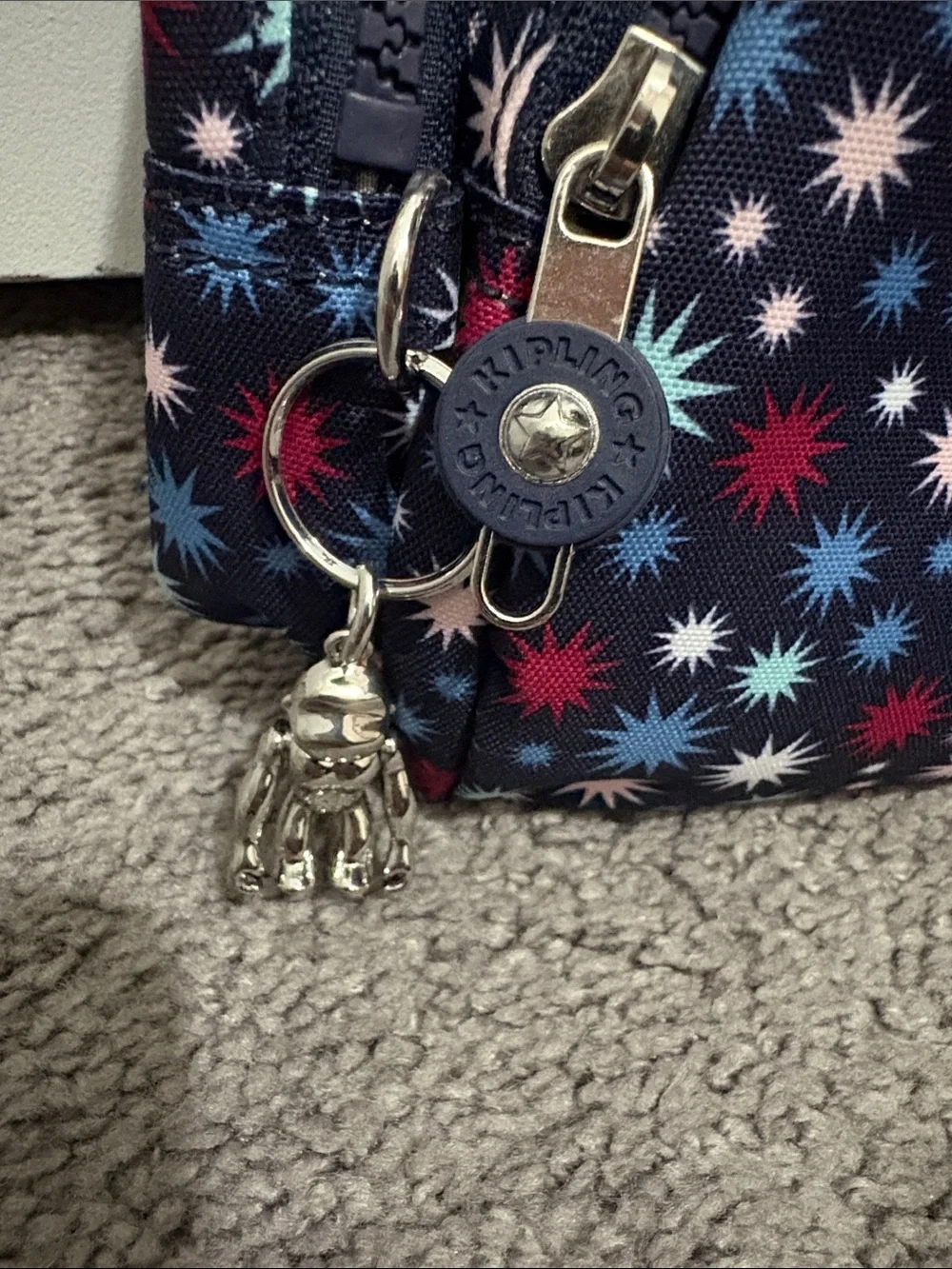 Kipling Navy Starburst Pattern Mini Backpack with Multicolor Accents